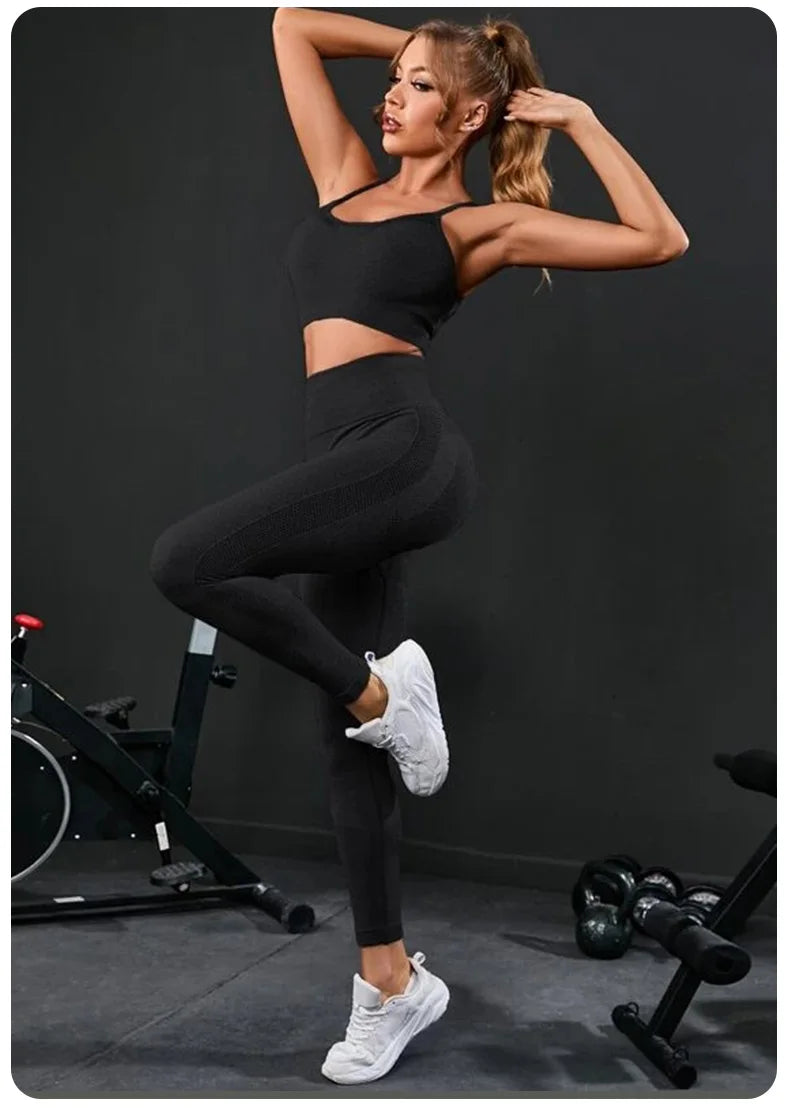 2-Piece Women's Tracksuit Seamless Yoga Set – High Waist Leggings & Sports Bra Workout Sportswear