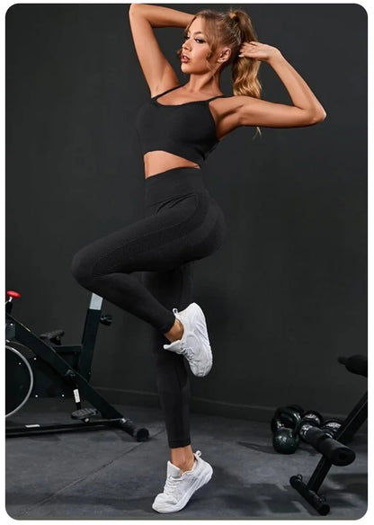 2-Piece Women's Tracksuit Seamless Yoga Set – High Waist Leggings & Sports Bra Workout Sportswear