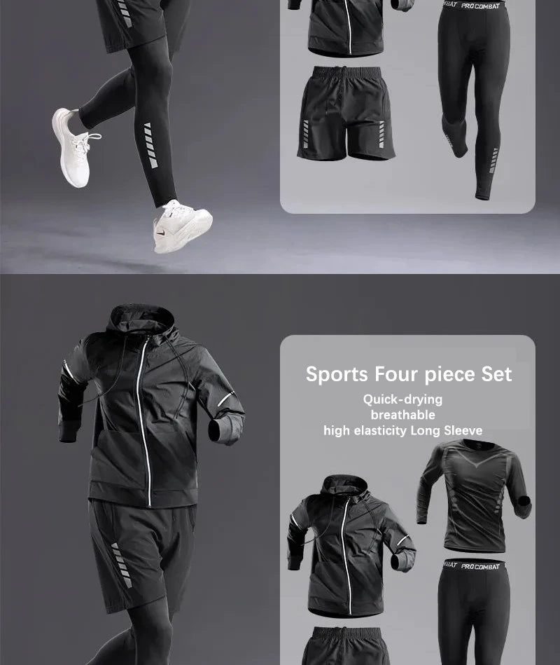 All-Season Men's Sportswear Set – Tracksuit for Running, Cycling, Fitness, Hiking, Gym Clothing for Men, Jogging & Boxing, 5-Piece Set