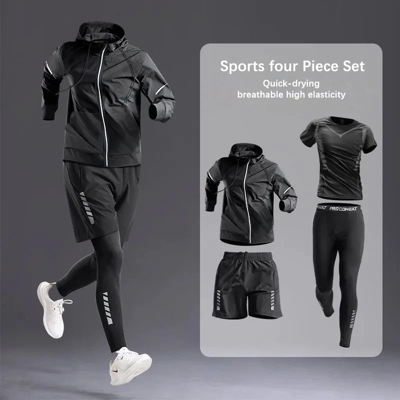 All-Season Men's Sportswear Set – Tracksuit for Running, Cycling, Fitness, Hiking, Gym Clothing for Men, Jogging & Boxing, 5-Piece Set