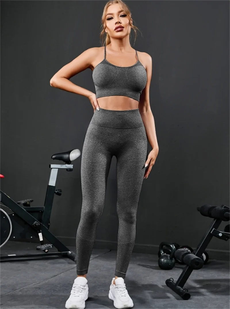 2-Piece Women's Tracksuit Seamless Yoga Set – High Waist Leggings & Sports Bra Workout Sportswear
