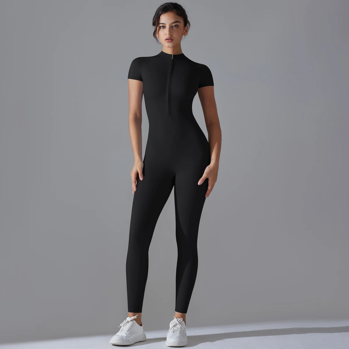 Yoga Set Women’s Jumpsuits – One-Piece Zipper Short Sleeve Bodysuit, Push-Up Workout Clothes, Fitness Tracksuit for Gym, Sportswear & Activewear