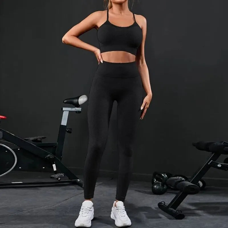 2-Piece Women's Tracksuit Seamless Yoga Set – High Waist Leggings & Sports Bra Workout Sportswear