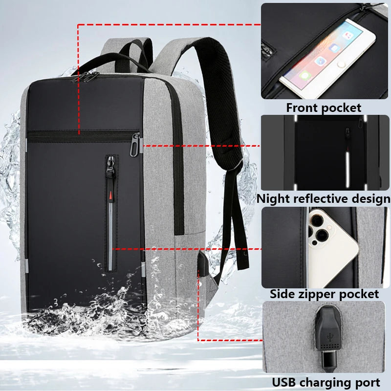 Waterproof Business Backpack for Men – USB Charging 15.6-Inch Laptop Backpack, Large Capacity School & Work Bag, Durable Men’s Backpack
