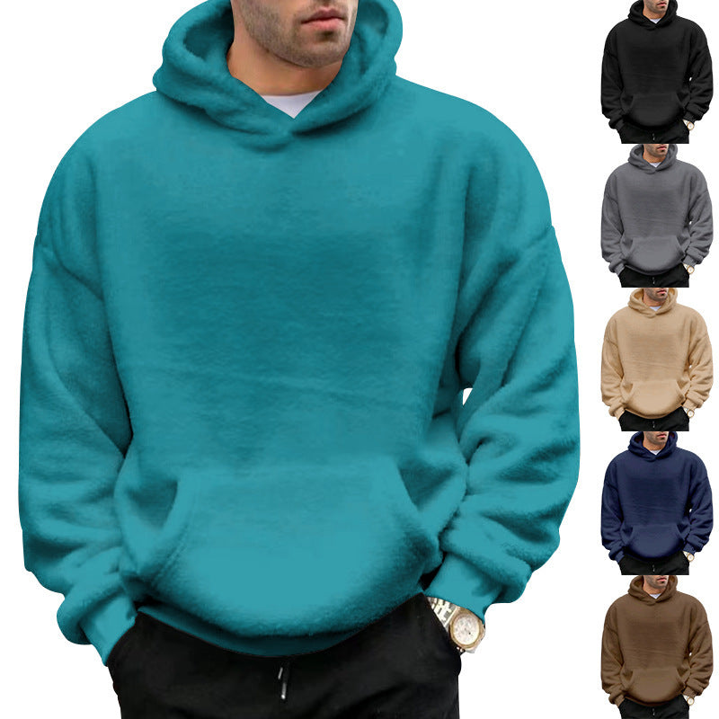 Men’s Double-Sided Velvet Hooded Sweater – Plush Sweatshirt With Pockets