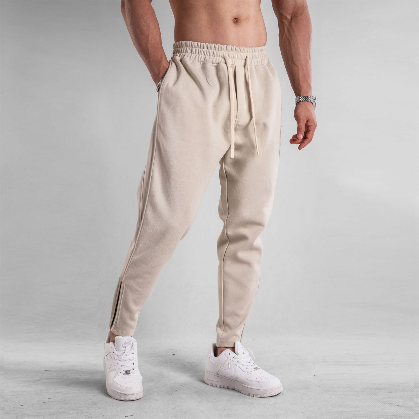Slim Fit Leg Opening Zipper Ankle Banded Pants
