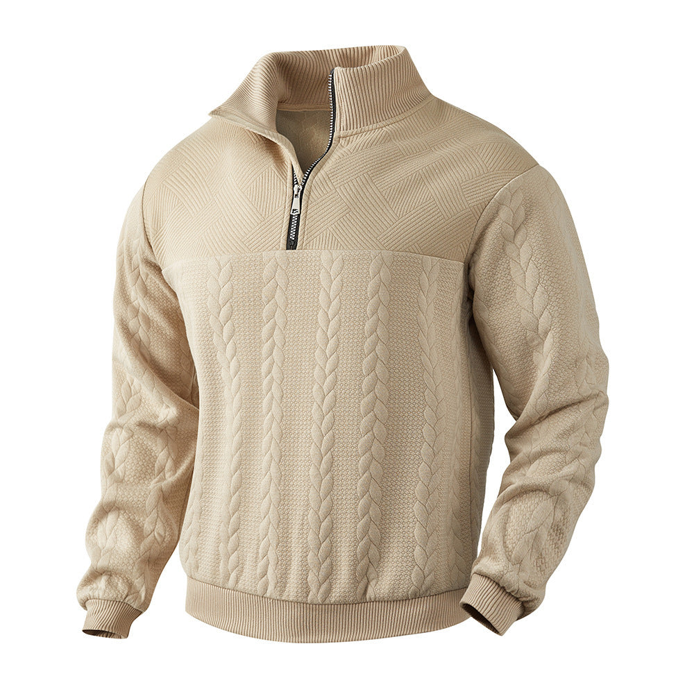 Men’s Jacquard Fall & Winter Warm Pullover Hoodie – Quarter-Zip Fashion Top