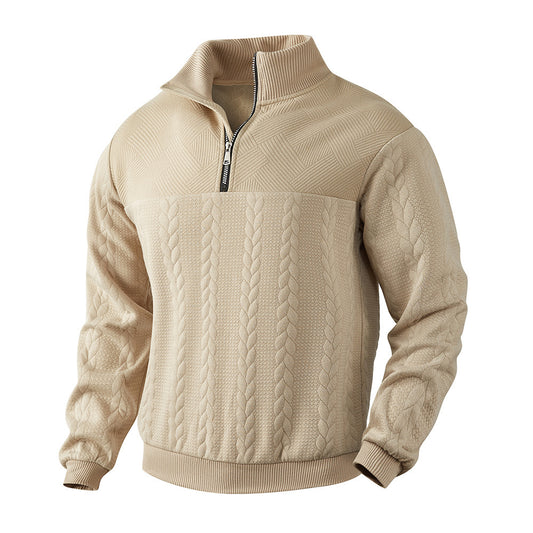 Men’s Jacquard Fall & Winter Warm Pullover Hoodie – Quarter-Zip Fashion Top