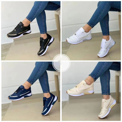 Women's Casual Lace-Up Flat Pumps – Color-Blocking Round Toe Shoes for Everyday Comfort & Style