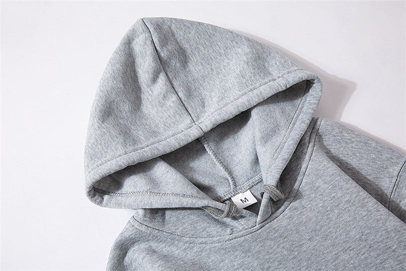 Fleece-lined Plain Letter Print Pocket Drawstring Print Hoodie