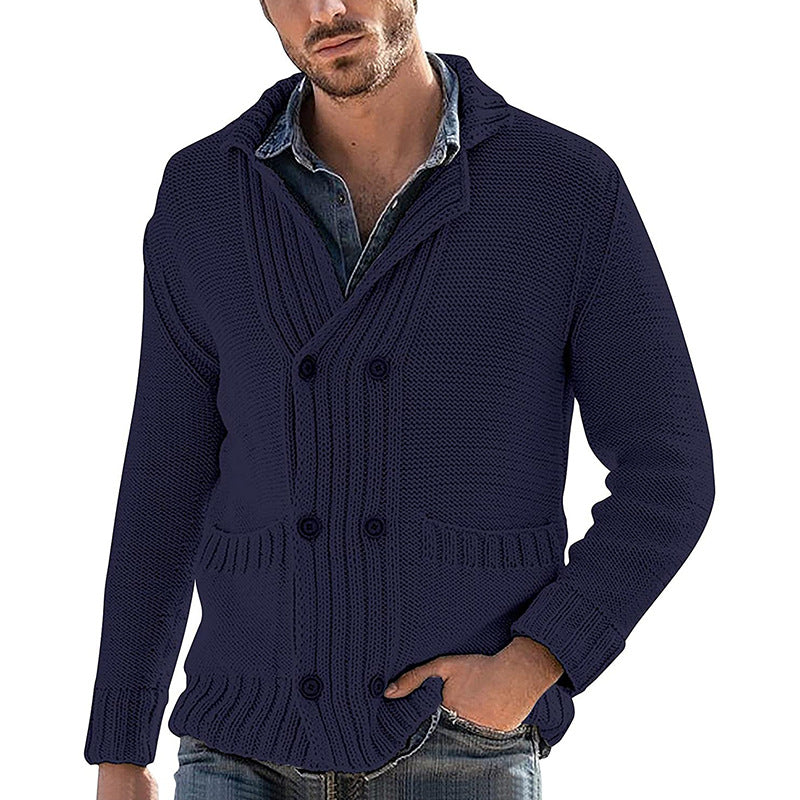 Men’s Fashion Solid Color Lapel Long Sleeve Knit Jacket
