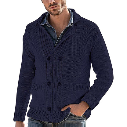 Men’s Fashion Solid Color Lapel Long Sleeve Knit Jacket