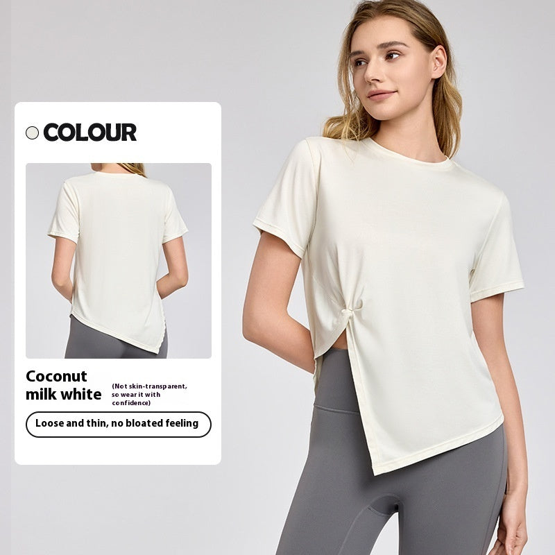 🧘‍♀️ New Yoga Short Sleeve Top – Split Hem, Breathable & Lightweight Workout Shirt