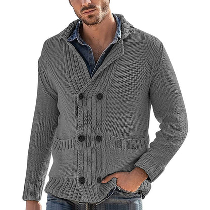 Men’s Fashion Solid Color Lapel Long Sleeve Knit Jacket