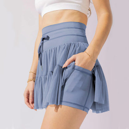 Women’s High-Waist Pleated Sports Skirt – Lace-Up Tennis Skirt with Built-In Safety Shorts for Summer Fashion & Fitness