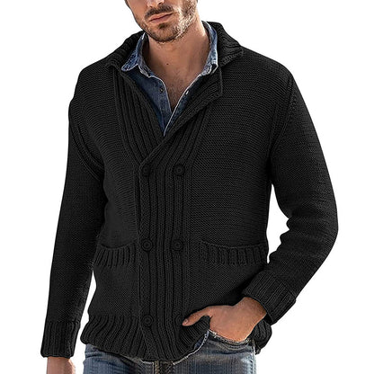 Men’s Fashion Solid Color Lapel Long Sleeve Knit Jacket