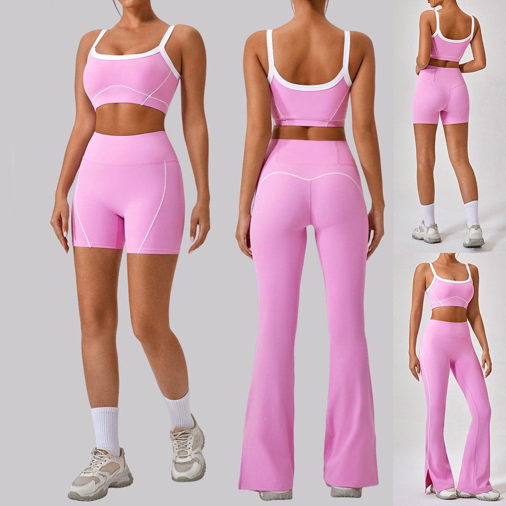 Women's Outdoor Sports Yoga Set – Spaghetti Strap Contrast Color Workout Outfit