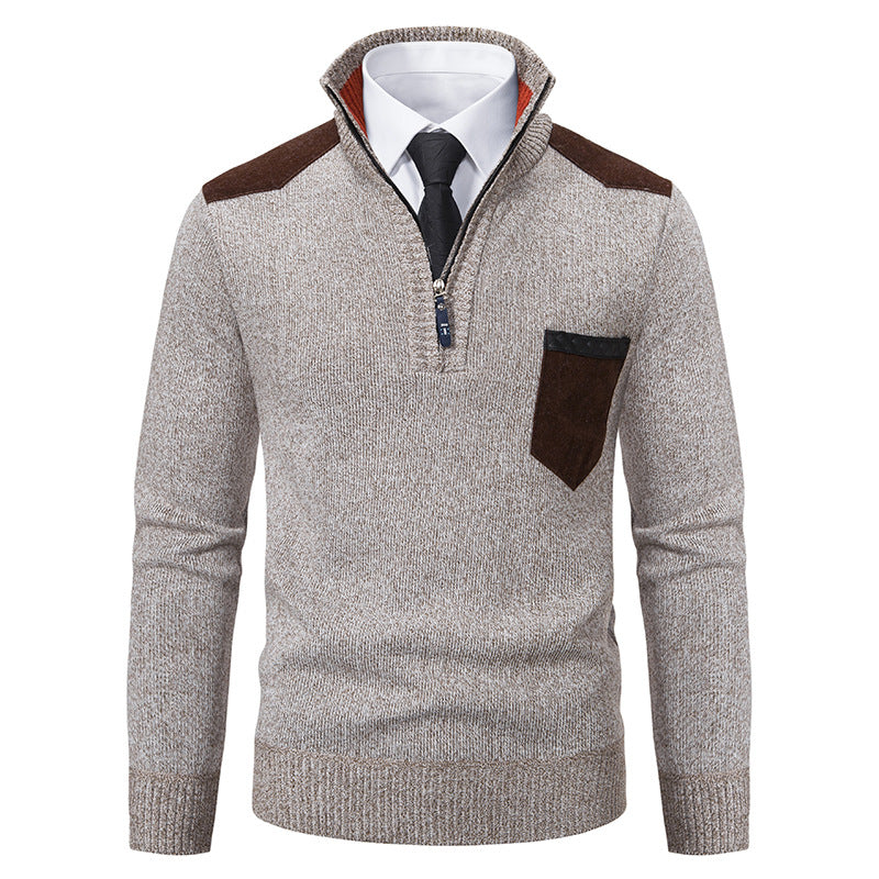 Men’s Thick Half-Zip Stand Collar Sweater – Korean Style Autumn & Winter Luxury Outerwear