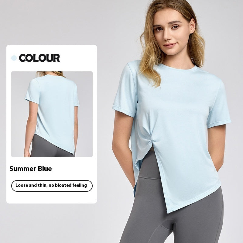 🧘‍♀️ New Yoga Short Sleeve Top – Split Hem, Breathable & Lightweight Workout Shirt