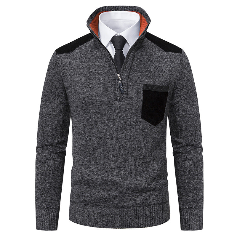 Men’s Thick Half-Zip Stand Collar Sweater – Korean Style Autumn & Winter Luxury Outerwear